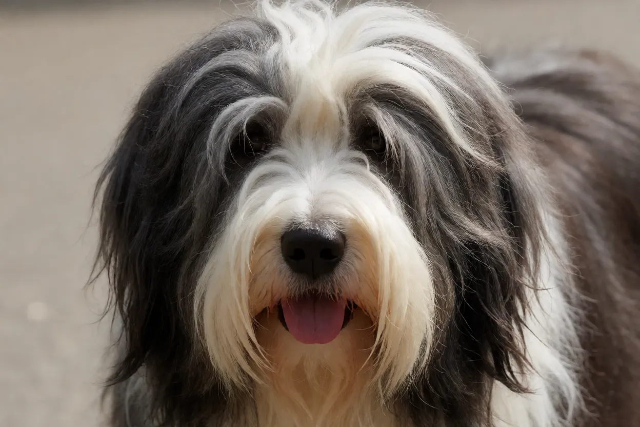 Bearded Collie: pelagem, personalidade, energia e cuidados Detalhe da pelagem dupla do Bearded Collie mostrando subpelo e pelos de guarda