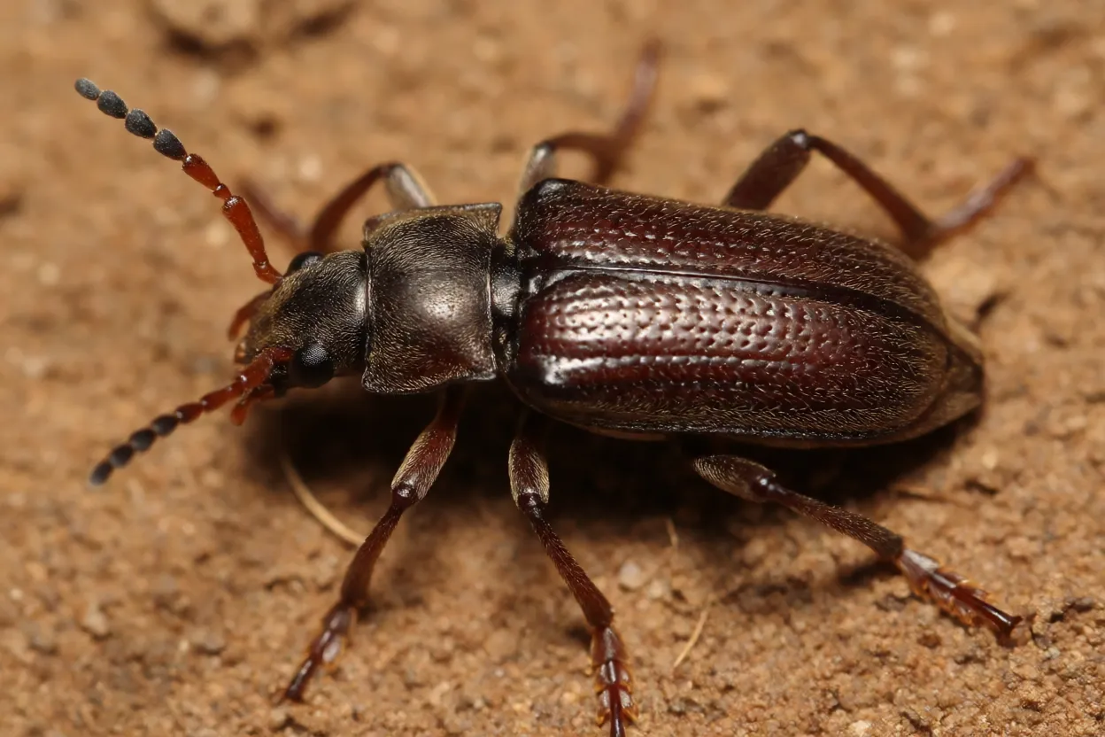 Besouro-da-cana Migdolus fryanus adulto marrom em solo de canavial
