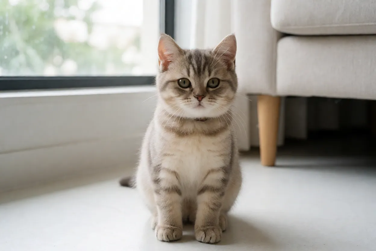 Filhote de Bobtail japon&ecirc;s explorando um ambiente seguro