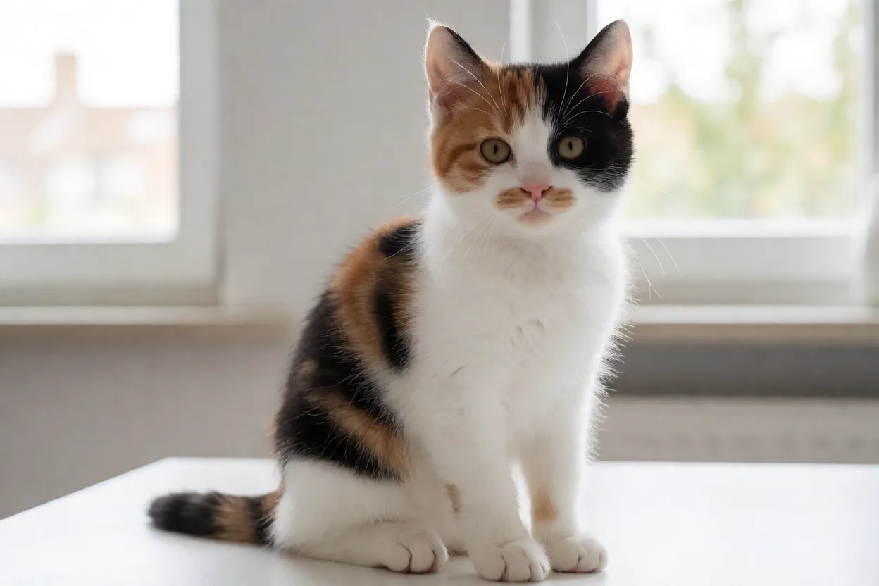 Filhote de Bobtail japon&ecirc;s mi-ke em ambiente de criador