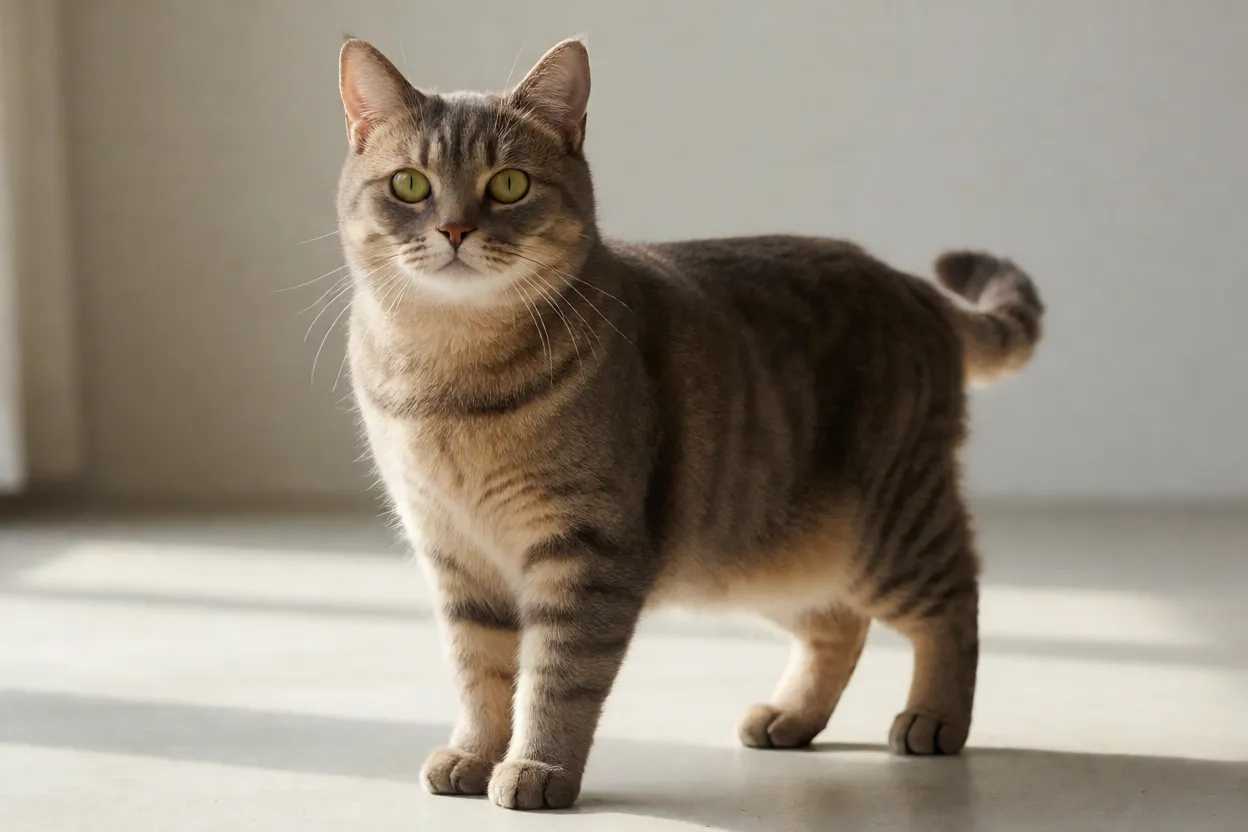 Bobtail japon&ecirc;s adulto de porte m&eacute;dio em pose de alerta