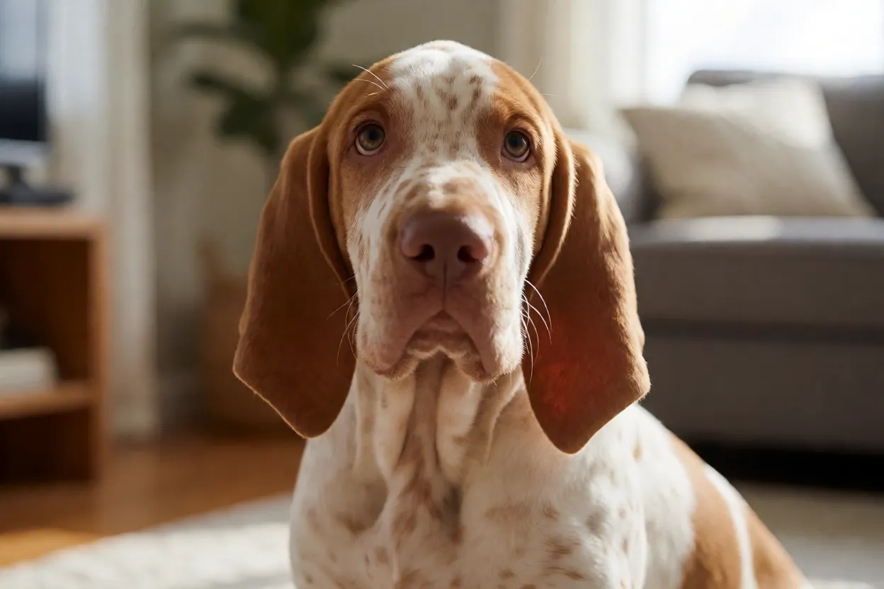 Braco Italiano: aparência, personalidade, energia e principais cuidados Filhote de Braco Italiano com expressão curiosa em ambiente doméstico