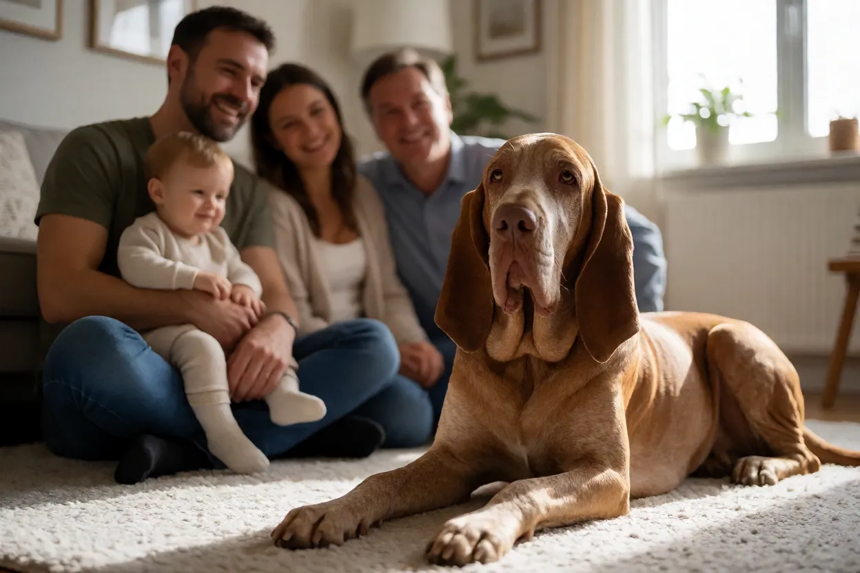 Braco Italiano: aparência, personalidade, energia e principais cuidados Braco Italiano deitado calmamente ao lado da família em ambiente doméstico