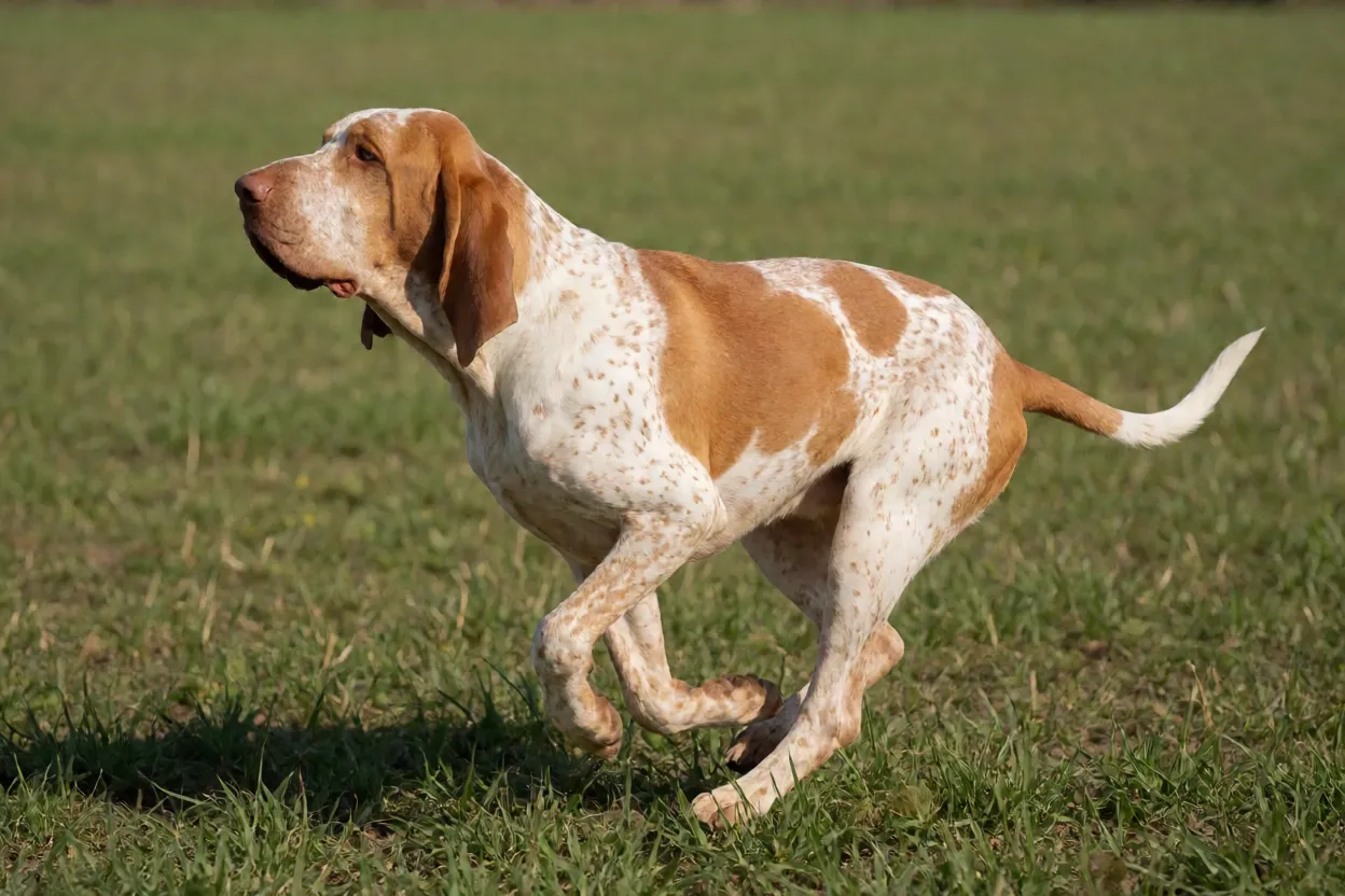 Braco Italiano: aparência, personalidade, energia e principais cuidados Braco Italiano correndo em trote estendido em campo aberto