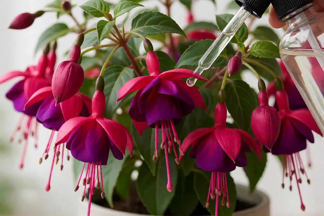 Aplica&ccedil;&atilde;o de fertilizante l&iacute;quido em brinco-de-princesa em flora&ccedil;&atilde;o