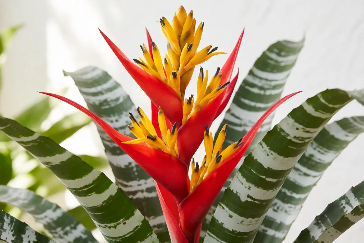 Espiga vermelha de Vriesea splendens em flor