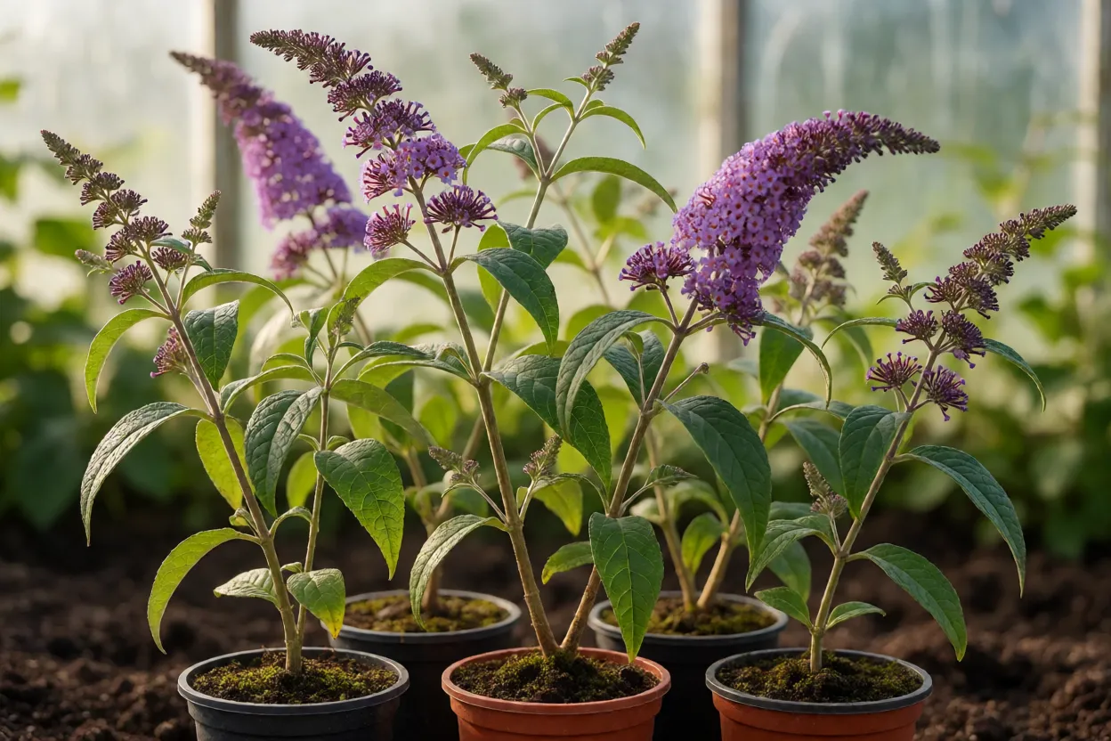 Estacas de Buddleia enraizando em substrato