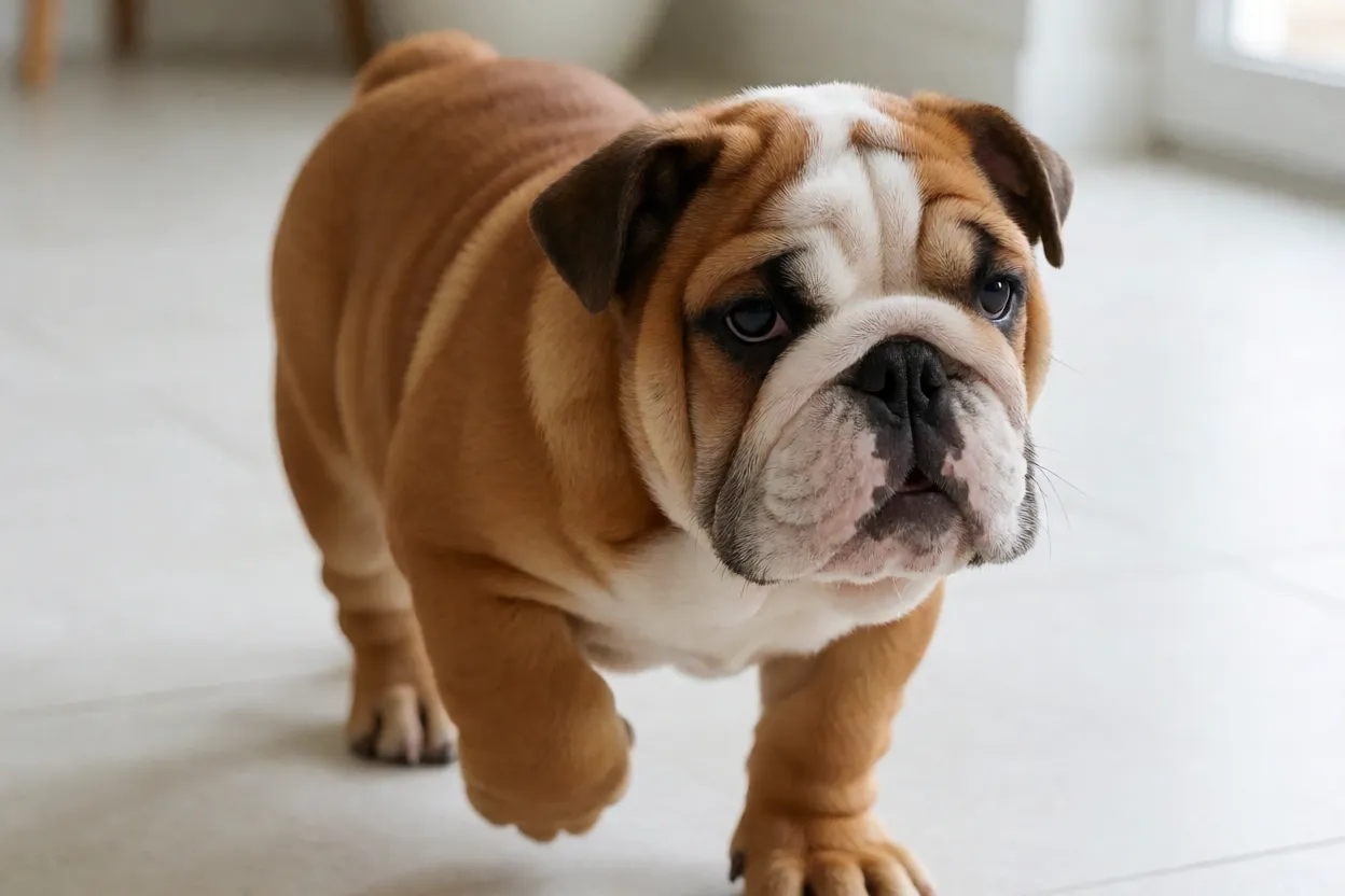 Bulldog Inglês: personalidade, tamanho e como cuidar da raça Filhote de Bulldog Inglês brincando