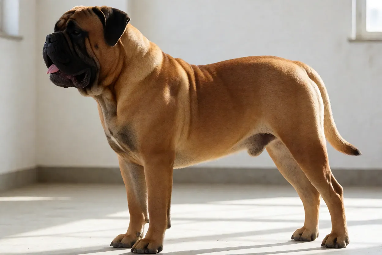 Bullmastiff macho adulto mostrando porte e musculatura