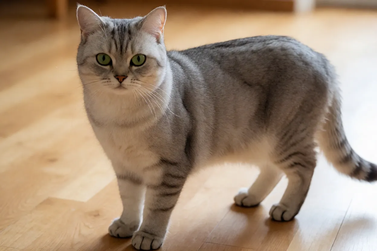 Gato Burmila adulto de pelagem prateada sombreada em corpo inteiro