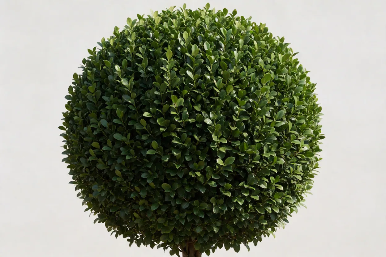 Buxinho denso em forma de esfera no jardim