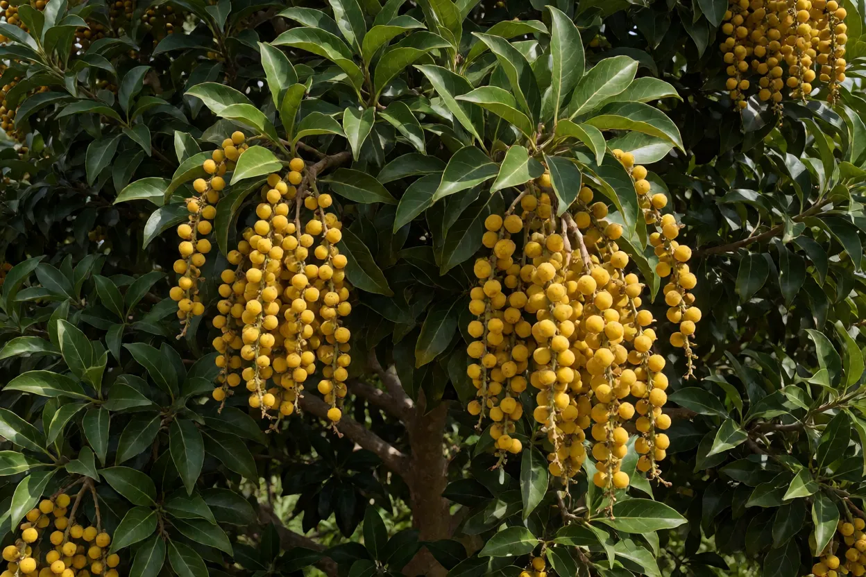 Cabeludinha com frutos amarelos maduros e penugem caracter&iacute;stica