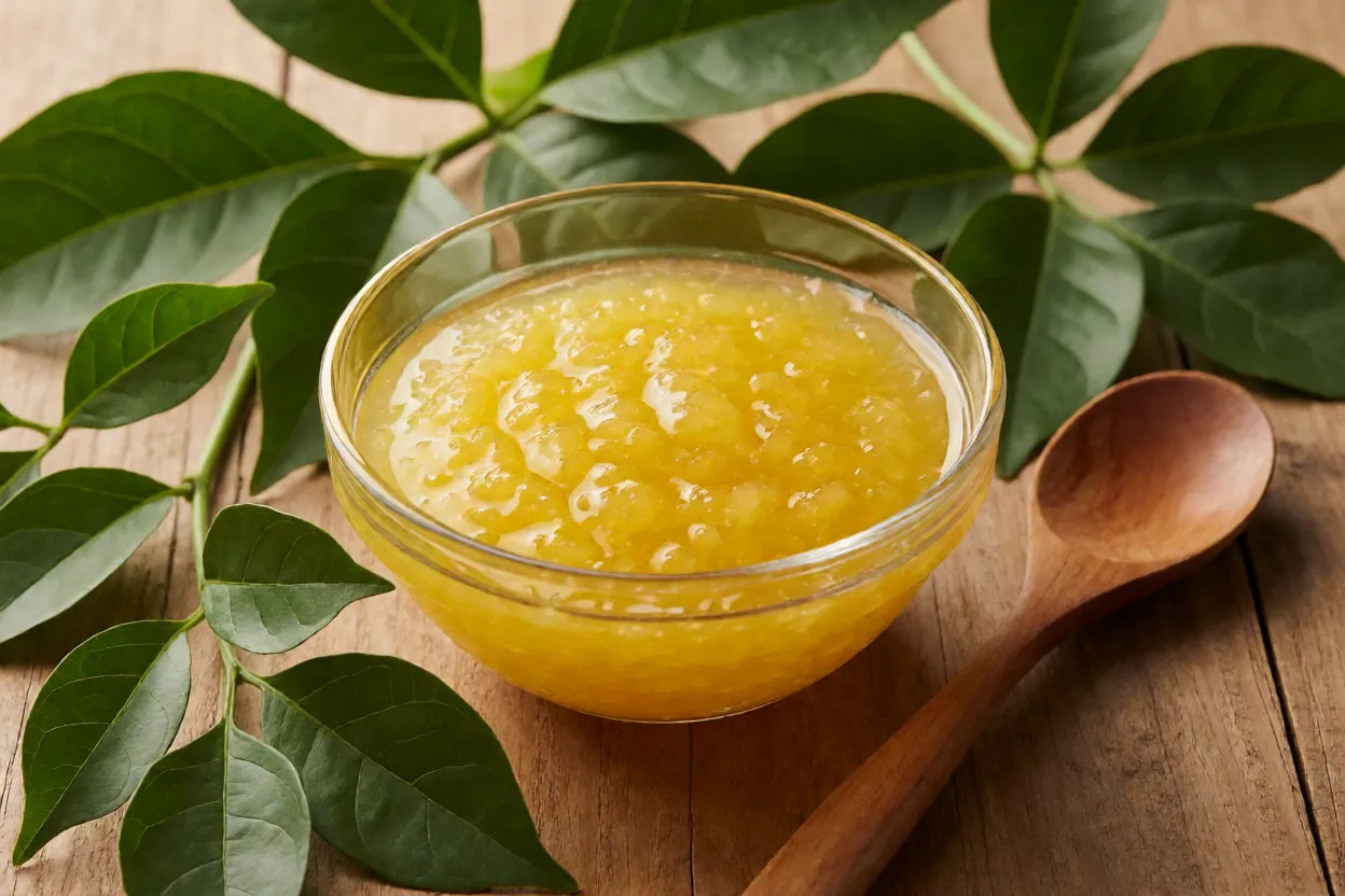 Polpa de cabeludinha sendo preparada para suco e geleia