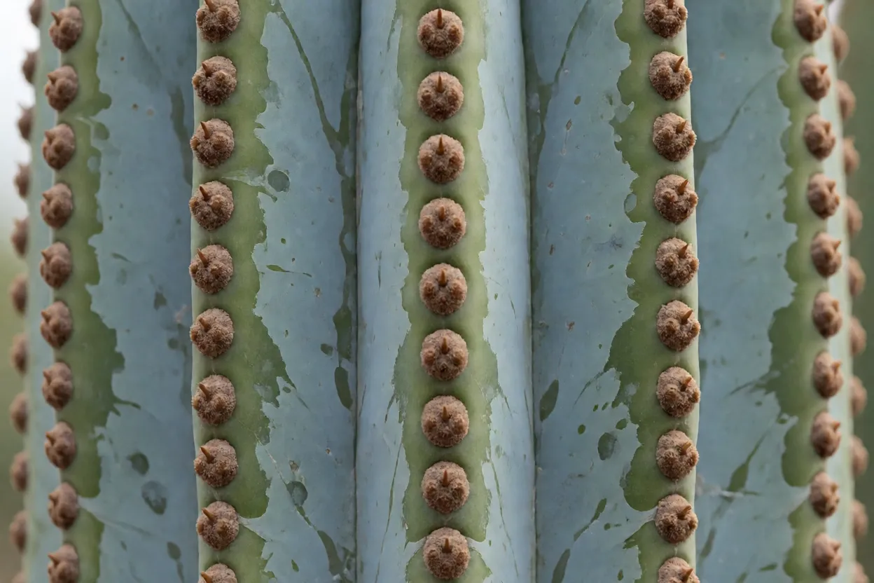 Detalhe das costelas e espinhos do Cacto-do-peru
