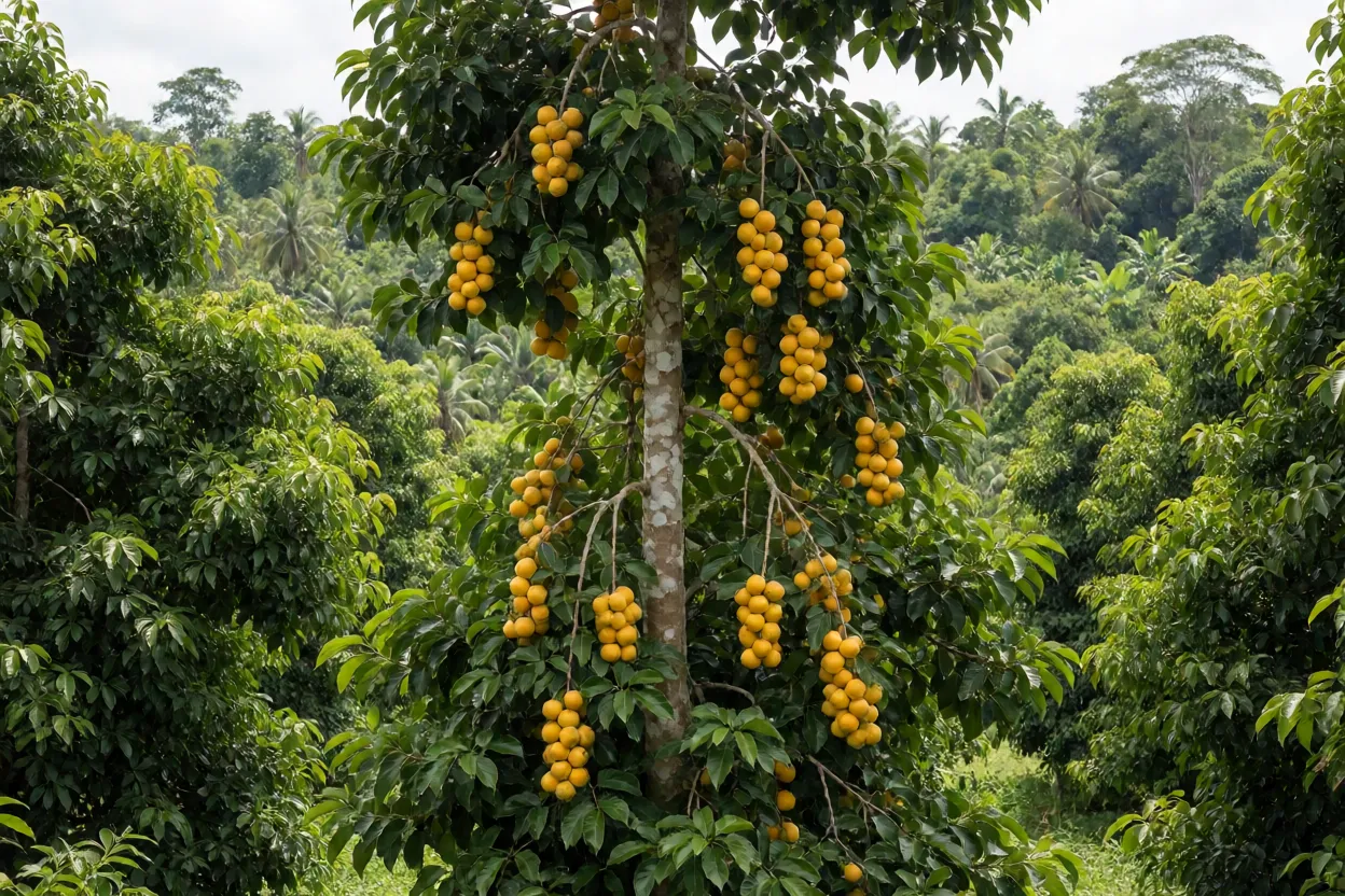 Árvore de cajá-do-mato carregada de frutos amarelos maduros
