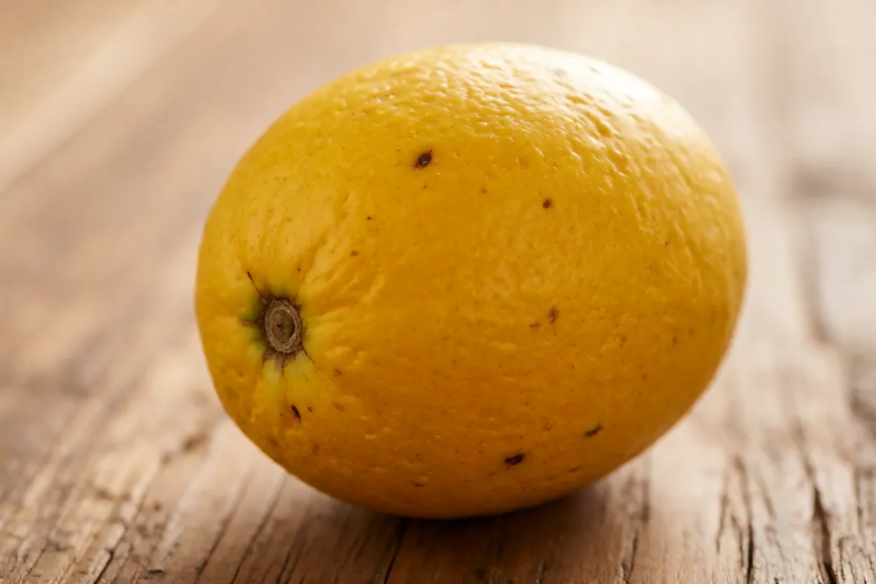 Fruto maduro de cajá-manga-anão com casca amarelo-ouro
