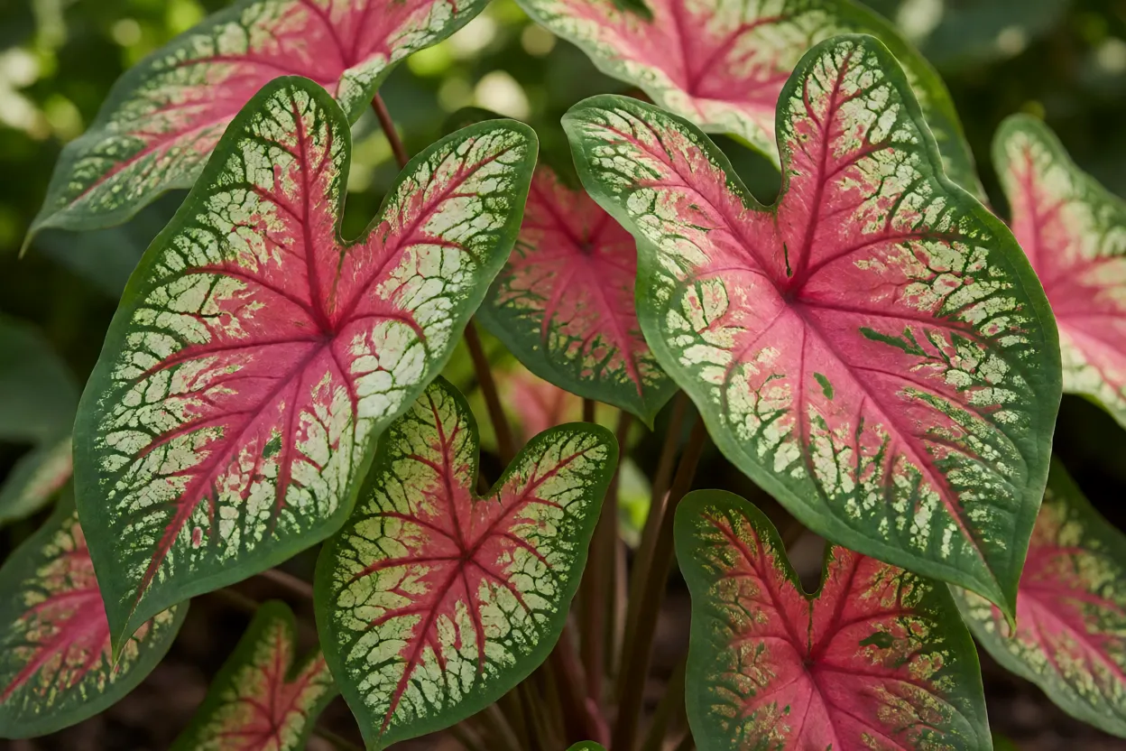 Cal&aacute;dio cultivado em meia-sombra com folhas vibrantes
