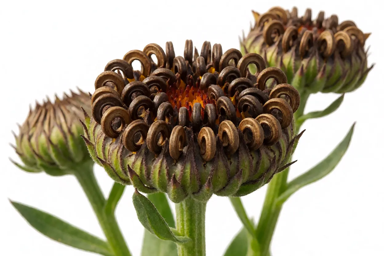 Calêndula: características, cores, floração e como cultivar a flor Sementes maduras de calêndula no capítulo floral