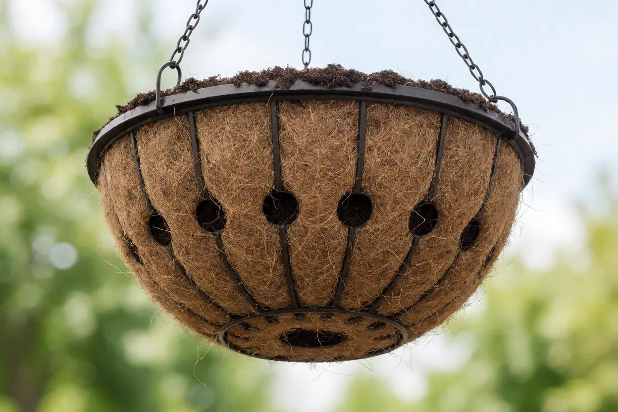 Calibrachoa: como cuidar da planta pendente em vasos e cestas Cesta suspensa preparada para plantio de calibrachoa
