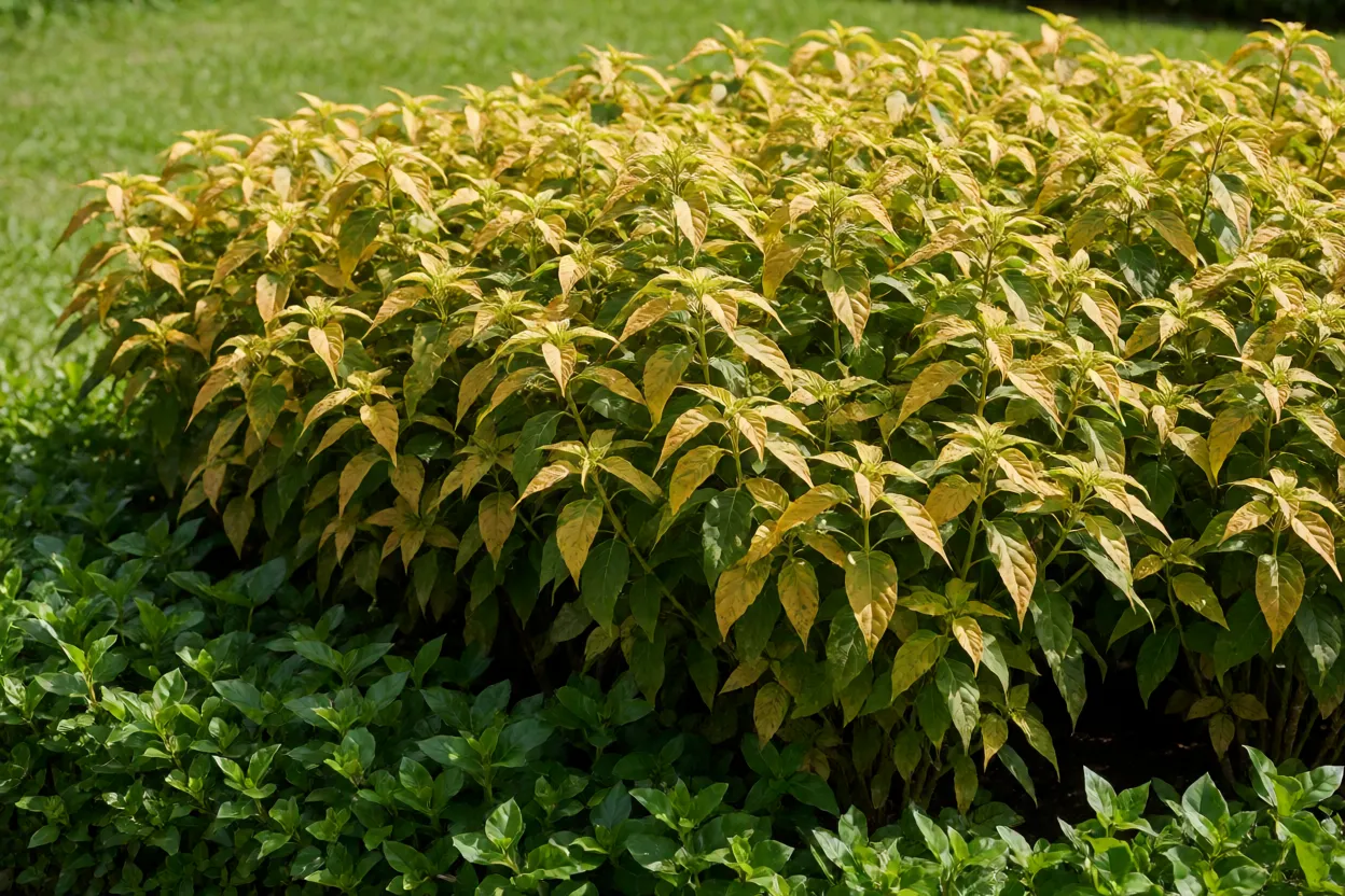 Camar&atilde;o-amarelo plantado em canteiro misto de jardim