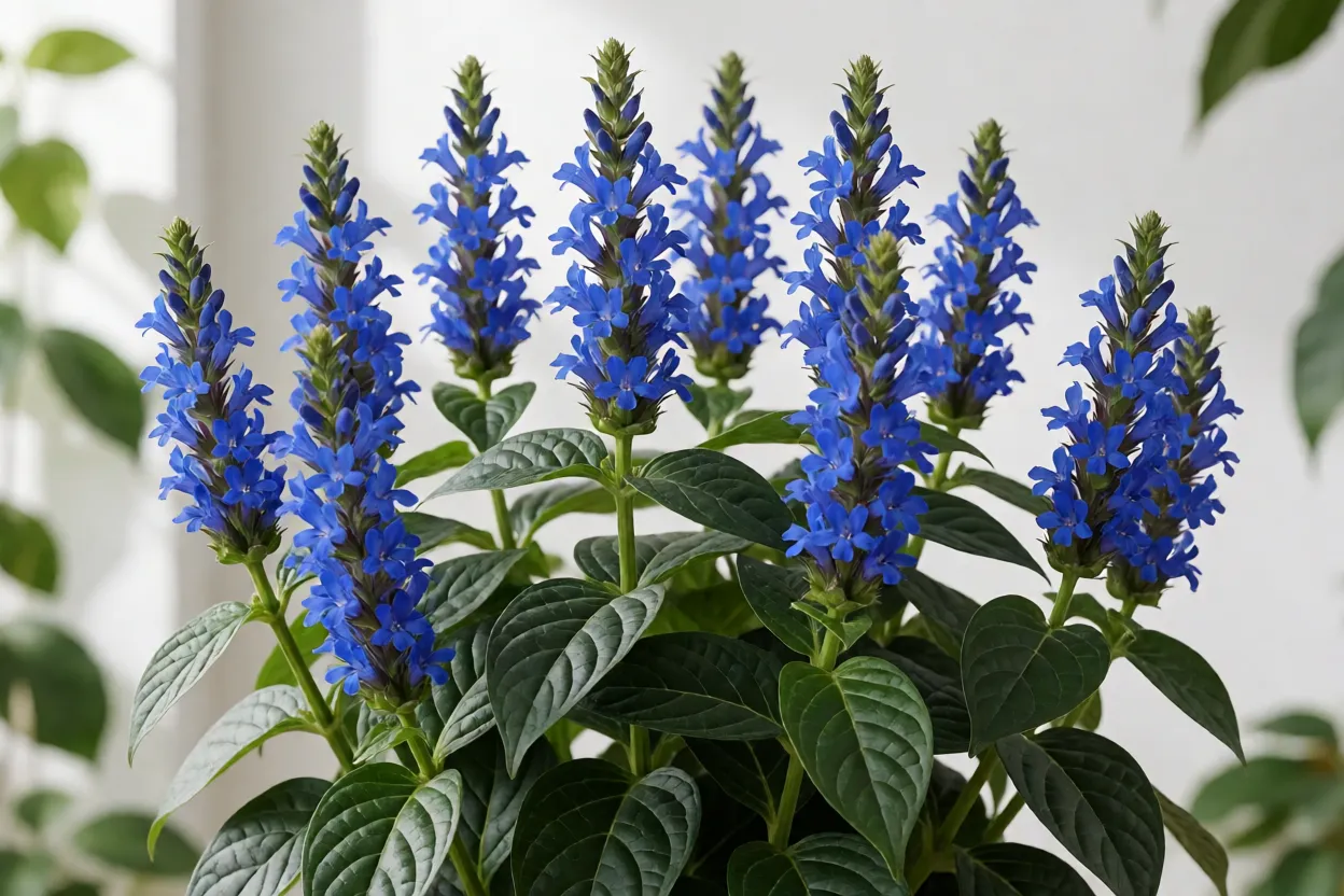 Camar&atilde;o-azul em flor com espigas azul-cobalto e folhagem verde-escura