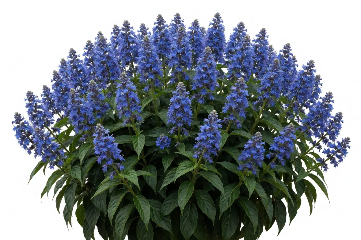 Camar&atilde;o-azul em flora&ccedil;&atilde;o plena mostrando porte e cor