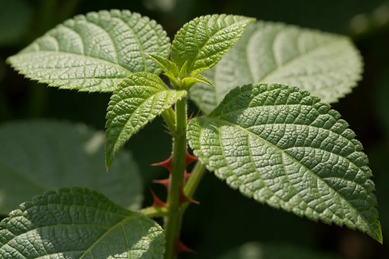 Folhas ásperas e caule quadrangular com espinhos do cambará