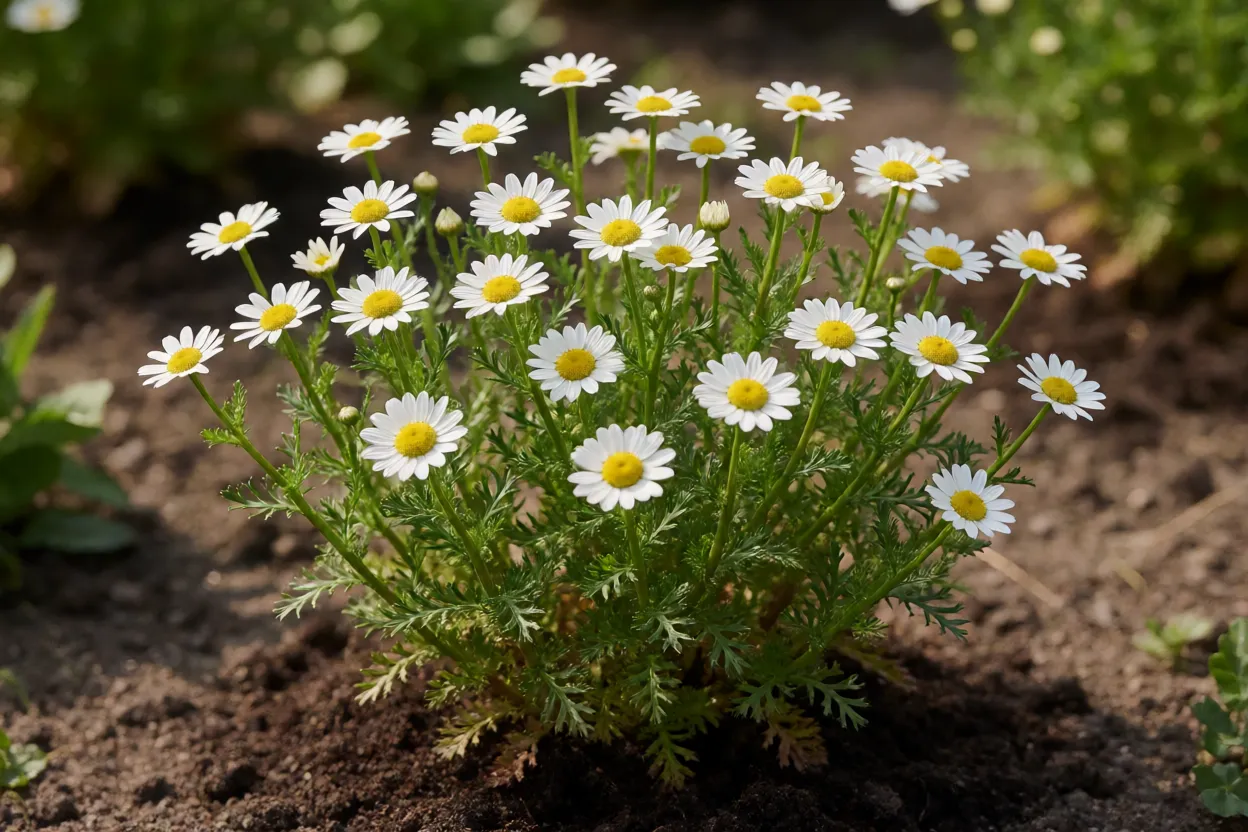 Camomila: características, floração, cultivo e cuidados com a planta Aplicação leve de húmus ao redor de plantas de camomila