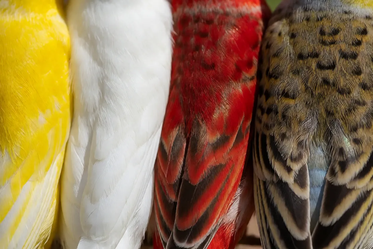 Detalhe das variações de plumagem do canário-do-reino