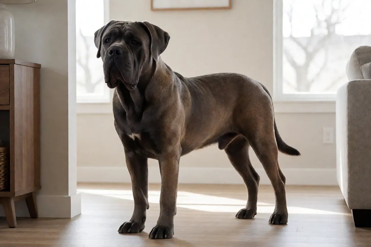 Cane Corso adulto em ambiente dom&eacute;stico bem cuidado