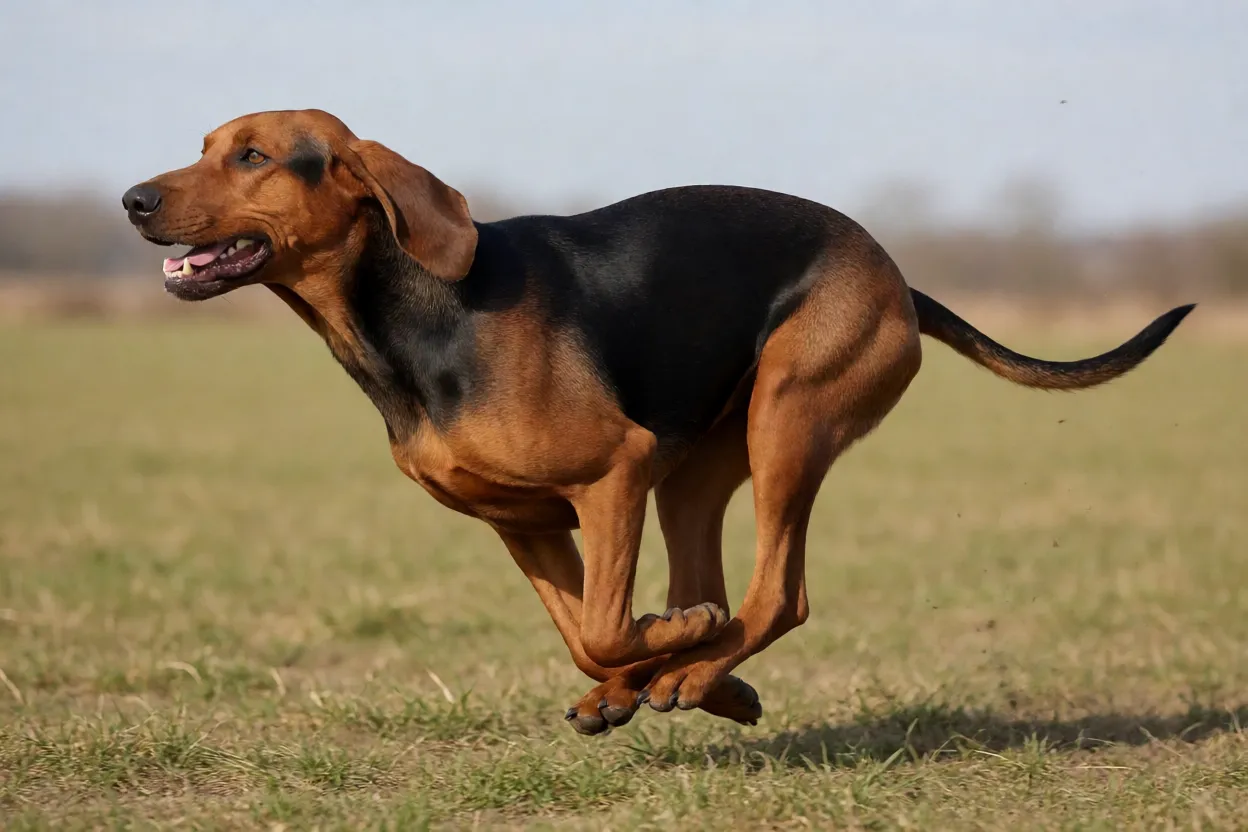 C&atilde;o de Ca&ccedil;a Italiano de Pelo Curto e Sedoso correndo em campo aberto