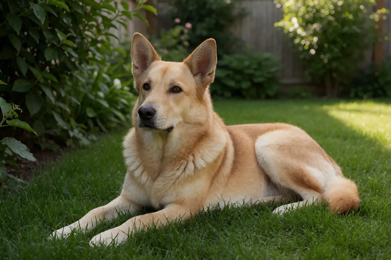 Cão de Canaã: origem, comportamento, características e como cuidar da raça Cão de Canaã descansando em quintal residencial