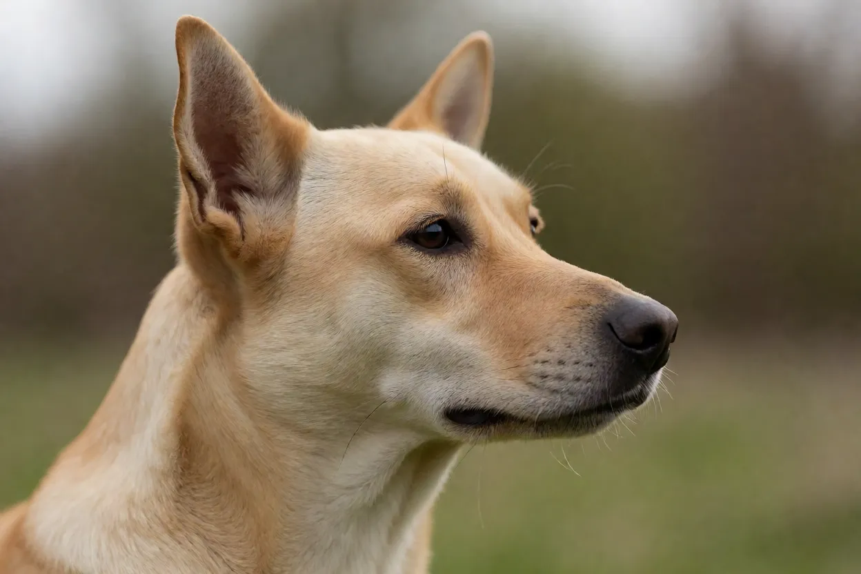 Cão de Canaã: origem, comportamento, características e como cuidar da raça Cão de Canaã de perfil mostrando cabeça em forma de cunha e orelhas baixas