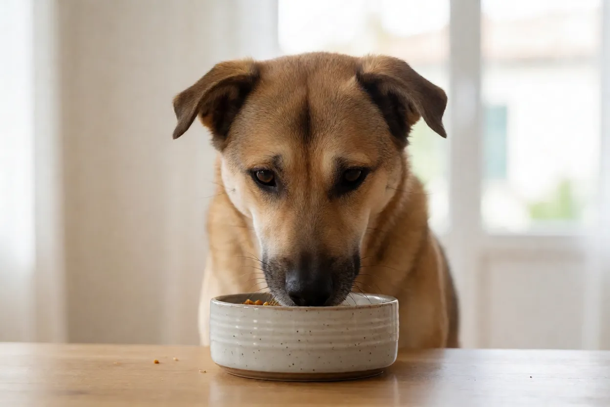 Cão de Canaã: origem, comportamento, características e como cuidar da raça Cão de Canaã comendo ração em tigela