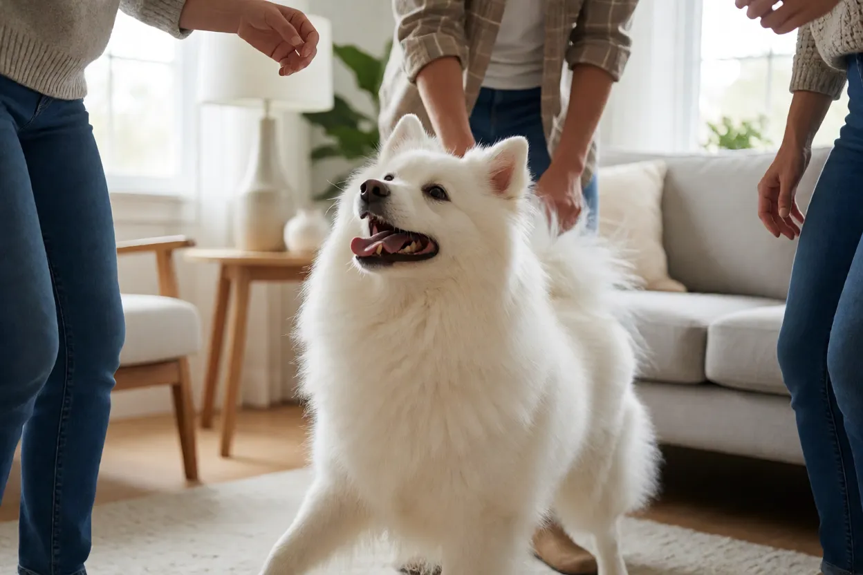 Cão esquimó Americano: tamanhos, personalidade e cuidados Cão esquimó americano brincando alegremente com a família