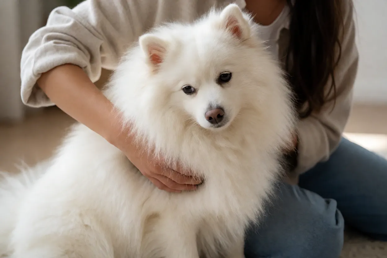 Cão esquimó Americano: tamanhos, personalidade e cuidados Cão esquimó americano sendo escovado cuidadosamente