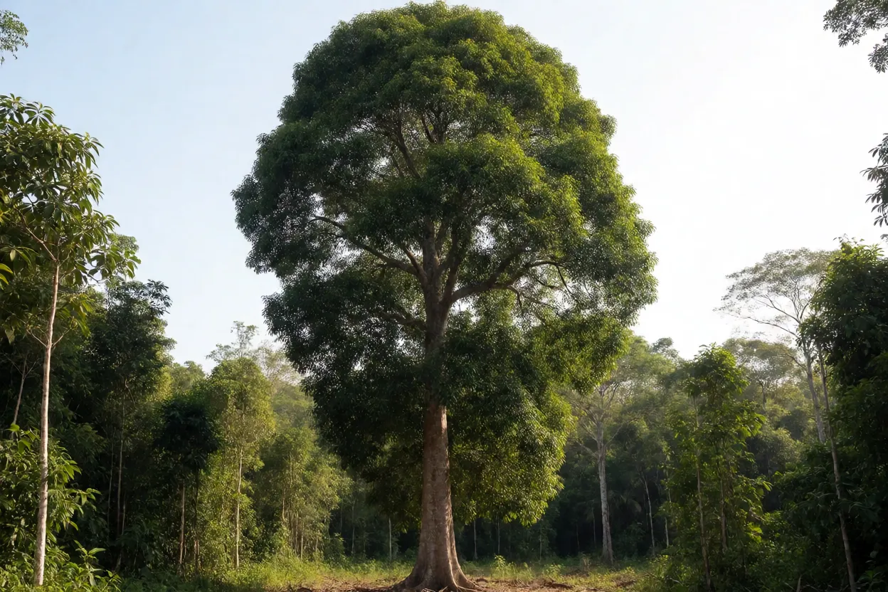 Árvore carapanaúba adulta na floresta amazônica de terra firme, vista completa