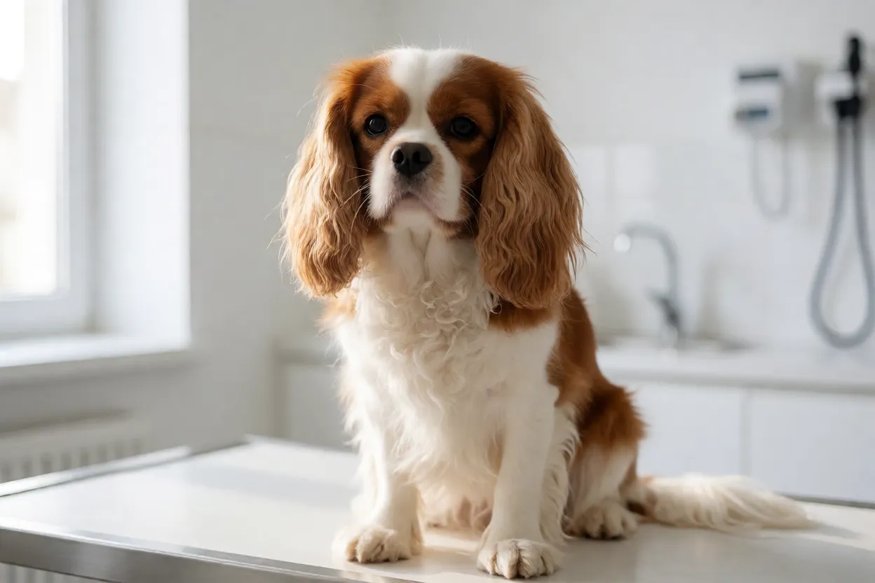 Cavalier King Charles Spaniel em consulta veterin&aacute;ria
