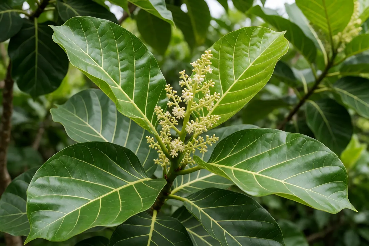 Folhas e inflorescência da cempedak