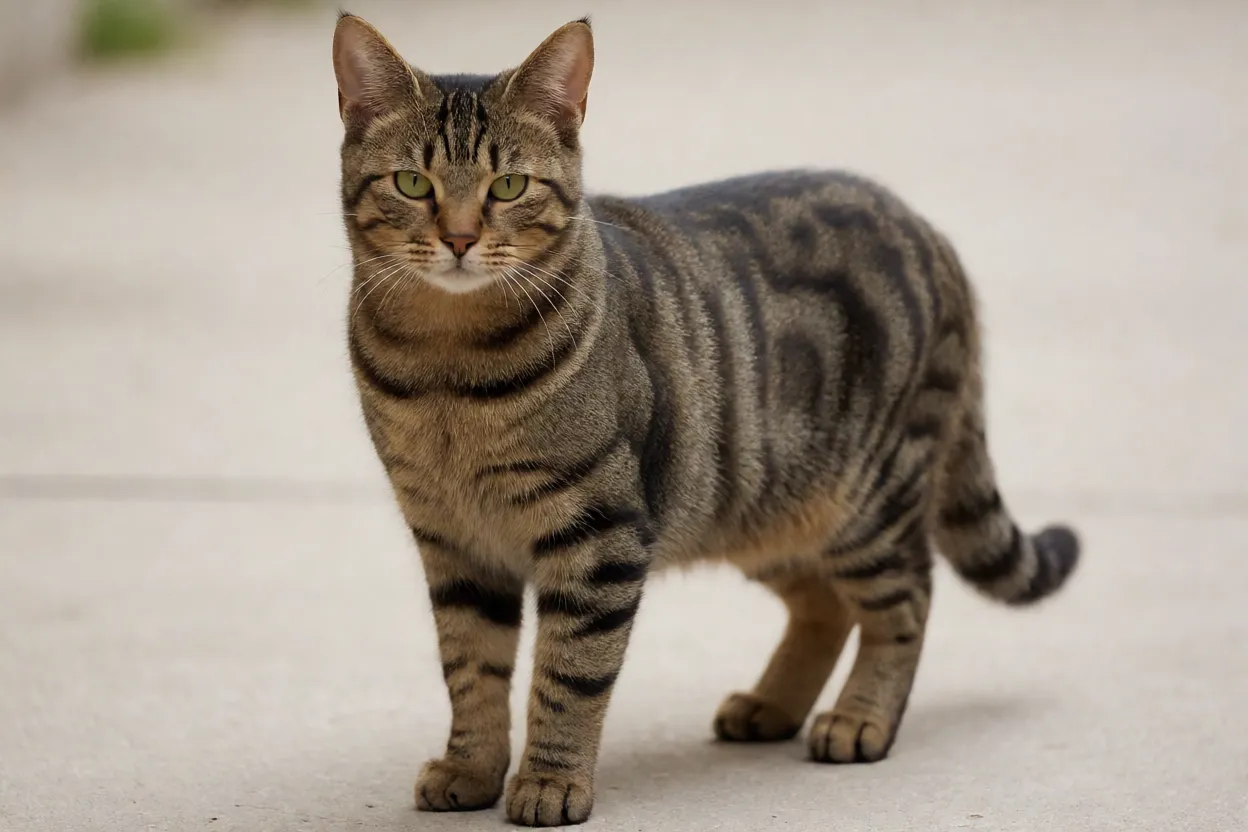 Gato Chausie adulto de corpo inteiro em pelagem brown ticked tabby