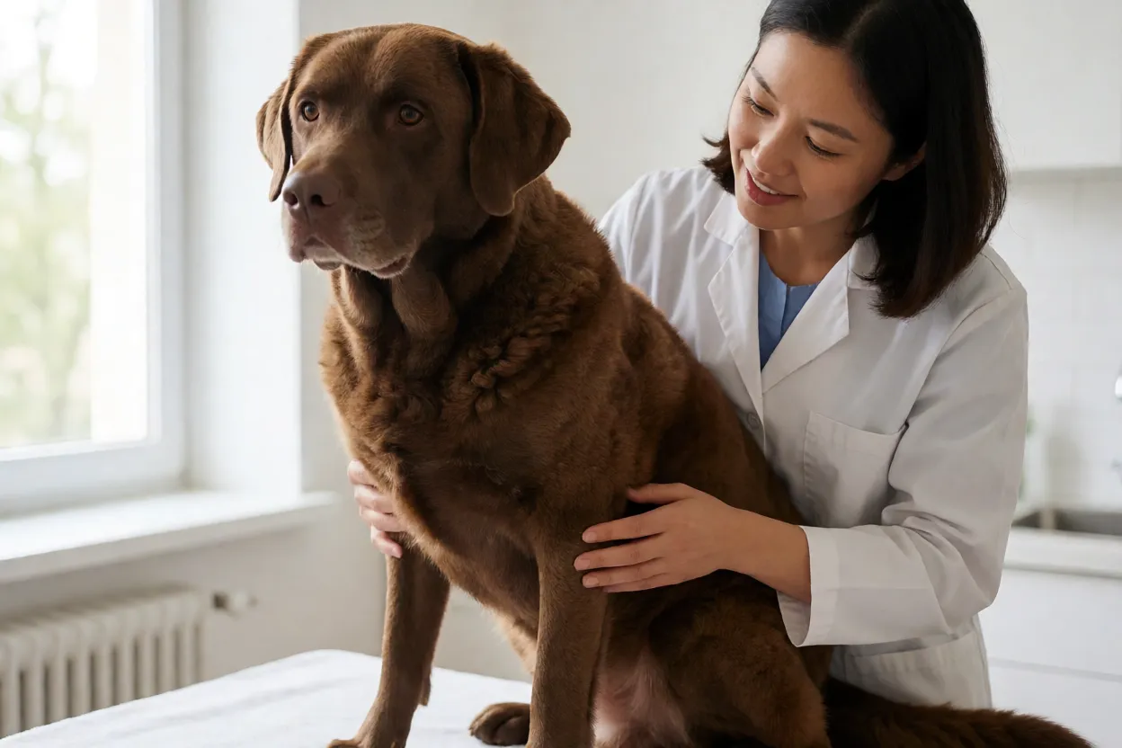 Chesapeake Bay Retriever em consulta com veterin&aacute;rio