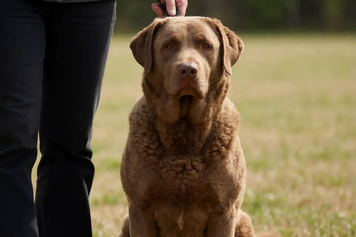 Chesapeake Bay Retriever em sess&atilde;o de treino de obedi&ecirc;ncia