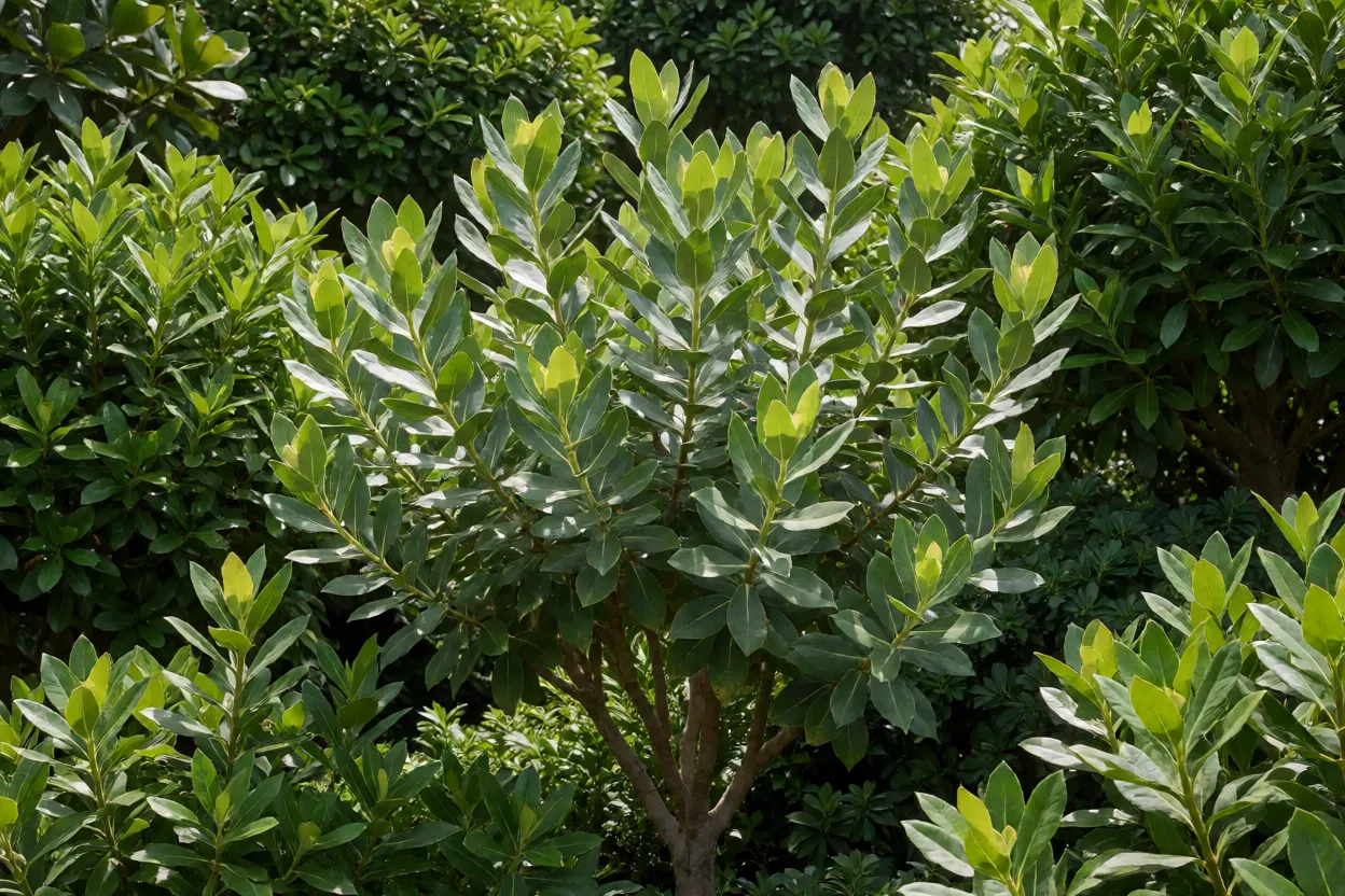 Chuva-de-prata em jardim de clima subtropical com folhagem densa