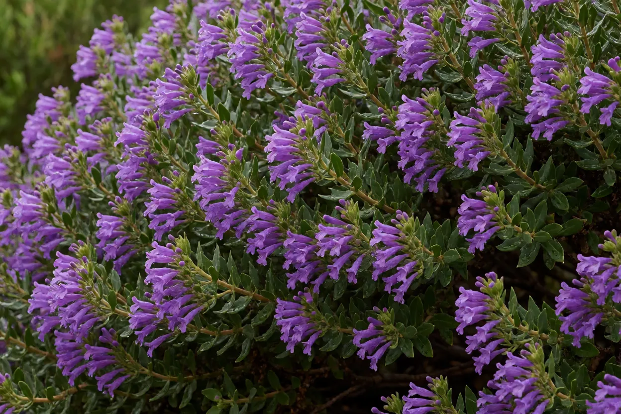 Flores roxas da chuva-de-prata cobrindo o arbusto
