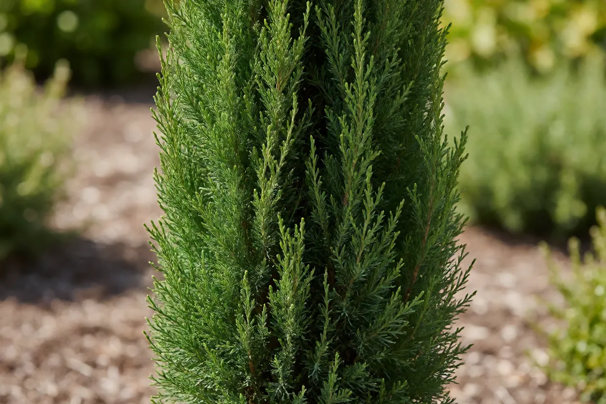 Cultivar compacto de cipreste italiano em jardim residencial