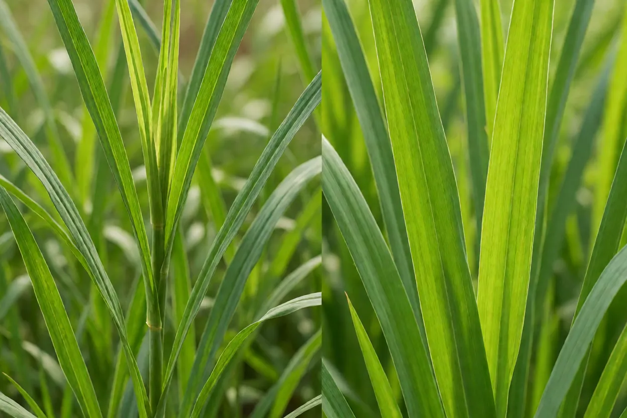 Comparação entre citronela e capim-limão lado a lado