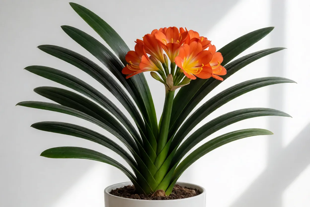 Clívia: características, cores, floração e como cuidar Clívia saudável em vaso com boas condições de cultivo