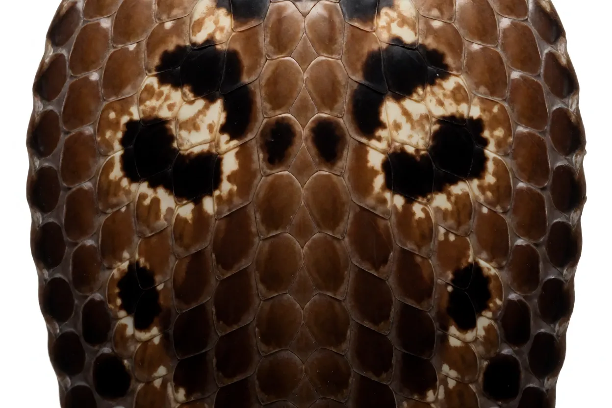Detalhe da marca em forma de óculos no capelo da cobra-de-capelo