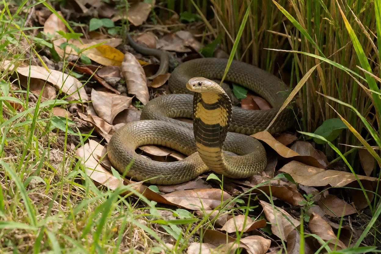 Cobra-de-capelo em habitat natural de borda de plantação na Índia