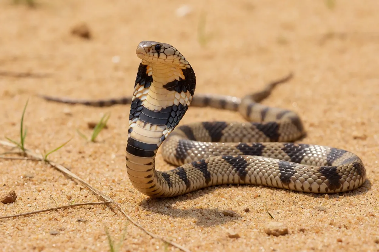 Filhote de cobra-de-capelo com capelo já visível